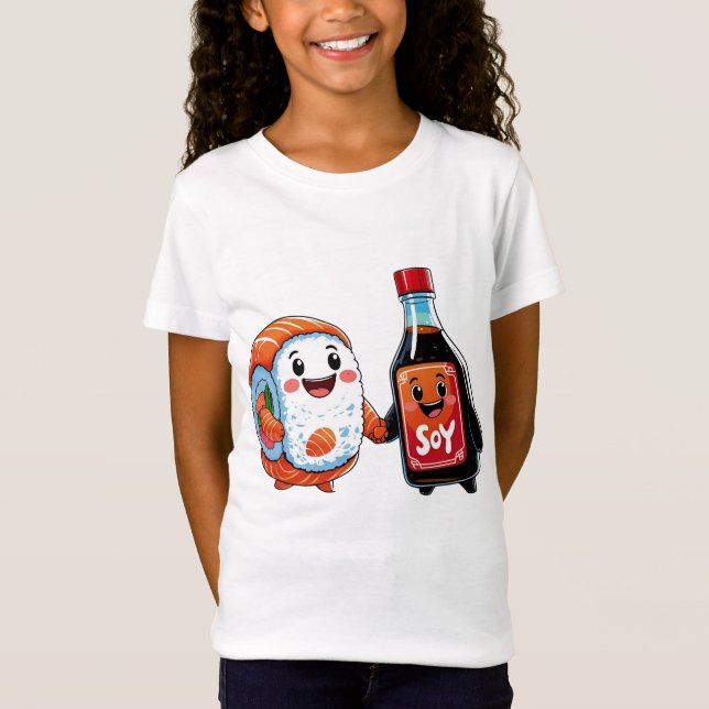Camiseta Kawaii Sushi & Soy Sauce - Roll Feliz Bon (Frente)