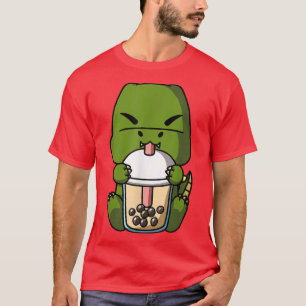 Camiseta Kawaii T-Rex Dinossaur Boba Milk Tea Bubble Tea An