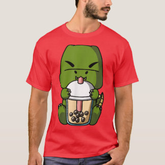 Camiseta Kawaii T-Rex Dinossaur Boba Milk Tea Bubble Tea An