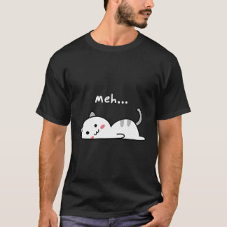 Camiseta Kawaii T-Shirt Engraçado Gato Preguiçoso Meh Gatos
