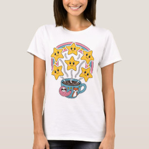 Camiseta Kawaii - Taça Arco-Íris Cuta com Estrelas