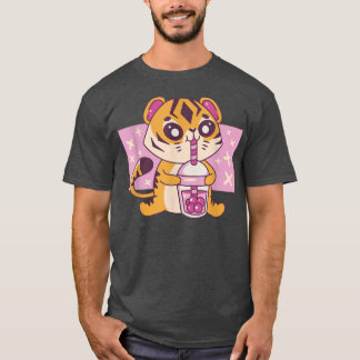 Camiseta Kawaii Tiger Baby with Boba Tea Cute Japonês Grap