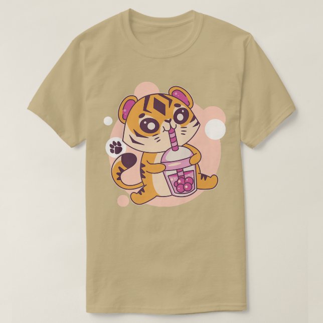 Camiseta Kawaii Tiger Boba Tea Bubble Tea Anime Kawaii Neko (Frente do Design)