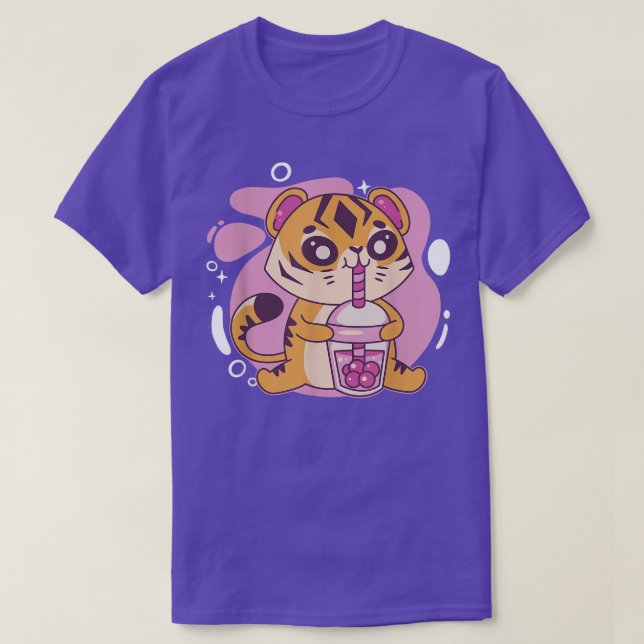 Camiseta Kawaii Tiger Boba Tea Bubble Tea Anime Kawaii Neko (Frente do Design)