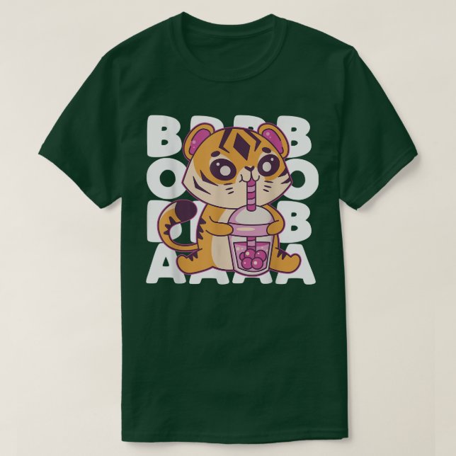 Camiseta Kawaii Tiger Boba Tea Bubble Tea Anime Kawaii Neko (Frente do Design)