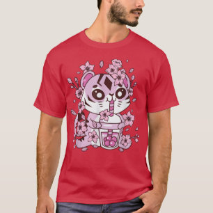 Camiseta Kawaii Tiger com Bubble Tea e Boba tea e Saku