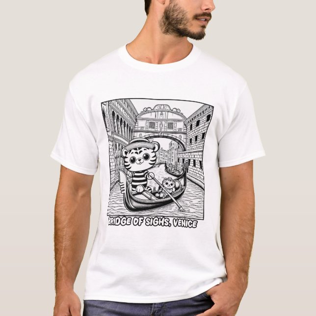 Camiseta Kawaii Tiger na Ponte de Veneza dos Orelhos (Frente)