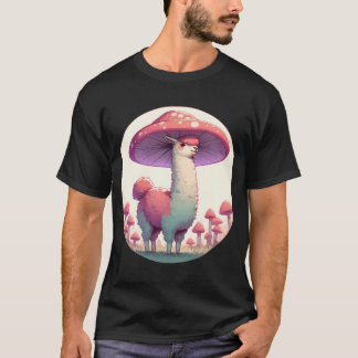 Camiseta Kawaii, um simples lama sorridente em Mushroom Hat