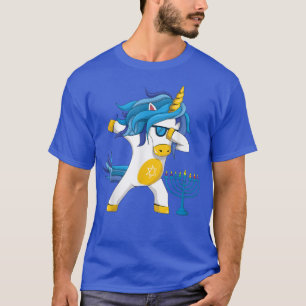 Camiseta Kawaii Unicorn Judeu Judeu Menorah Happy Hanukka
