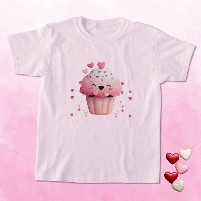 Camiseta Kawaii Valentine Cupcake with Hearts (Criador carregado)