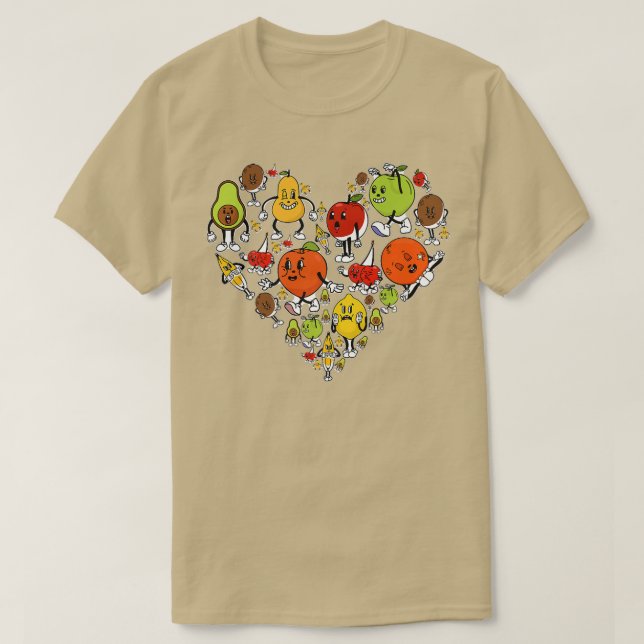 Camiseta Kawaii Vegan Vegetarian Heart Fruta (Frente do Design)