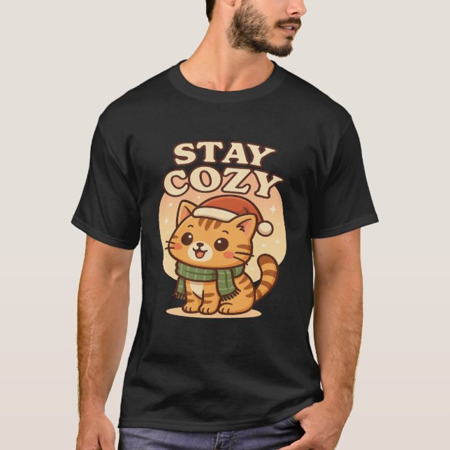 Camiseta Kawaii Winter Cat- Stay Cozy cute christmas  (Frente)