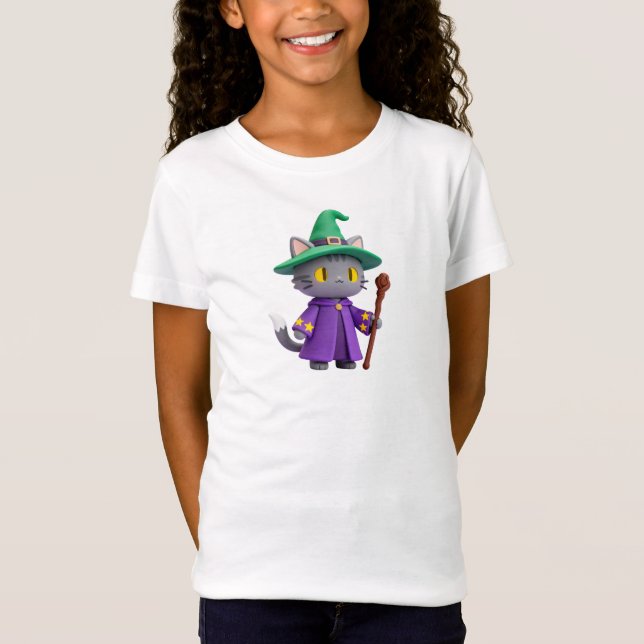 Camiseta Kawaii Wizard Cat T-Shirt (Frente)