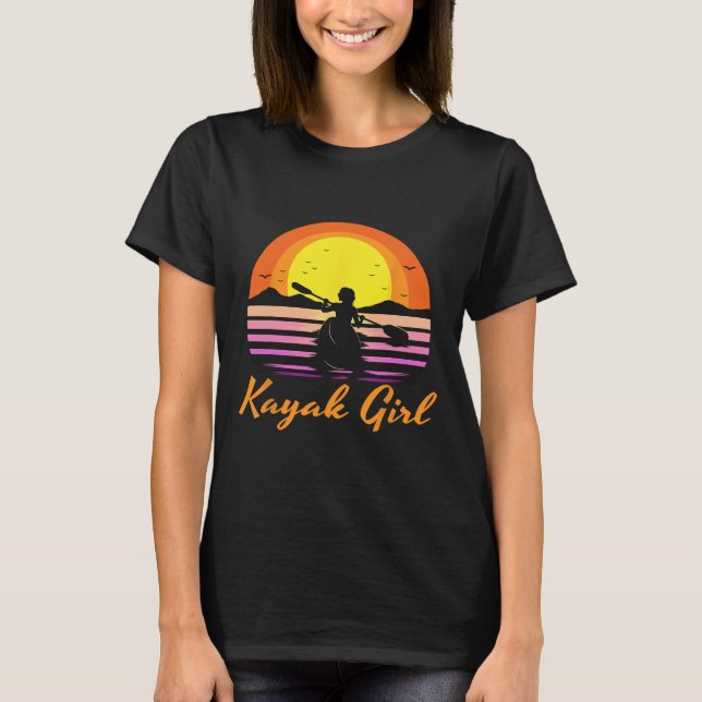 Camiseta Kayak Girl Funny Kayaking Sunset Kayaker Boating B (Frente)