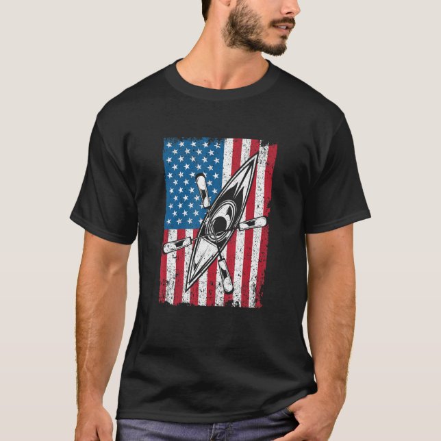 Camiseta Kayak USA Flag Funny American Canoe Kayaking Patri (Frente)