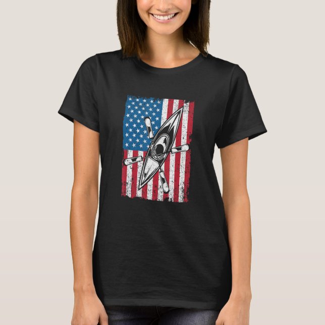 Camiseta Kayak USA Flag Funny American Canoe Kayaking Patri (Frente)