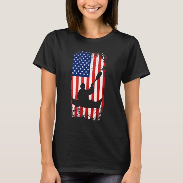 Camiseta Kayaking American Flag Kayak Lake  Paddling Paddle (Frente)