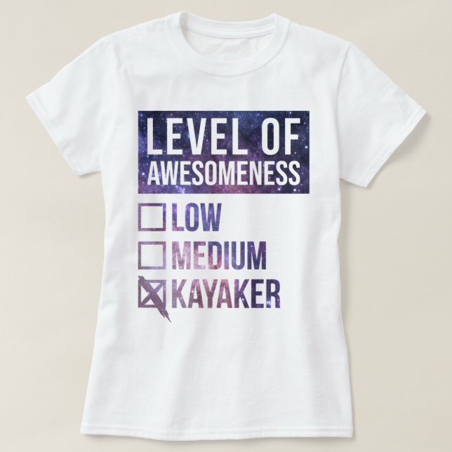 Camiseta Kayaking Engraçado Nível De Arte De Kayaking_575 (Frente do Design)