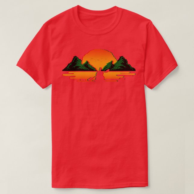 Camiseta Kayaking Retro Vaporwave Sunset Canoagem Kayak (Frente do Design)