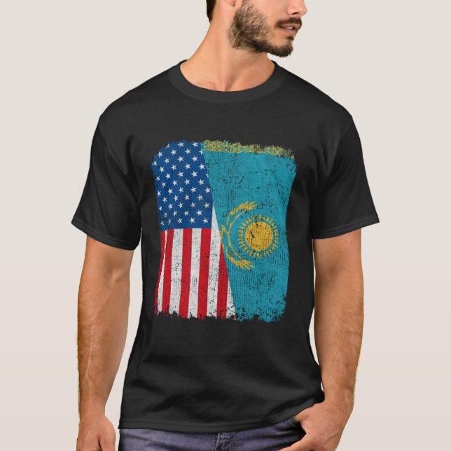 Camiseta Kazakh American Flag Half USA Kazakhstan Root Prou (Frente)