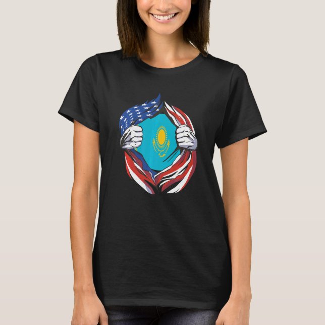 Camiseta Kazakhstan Flag American Proud of My Kazakh Herita (Frente)