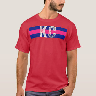 Camiseta KC Kansas City Pink Blue Horizontal Stripes Kansa