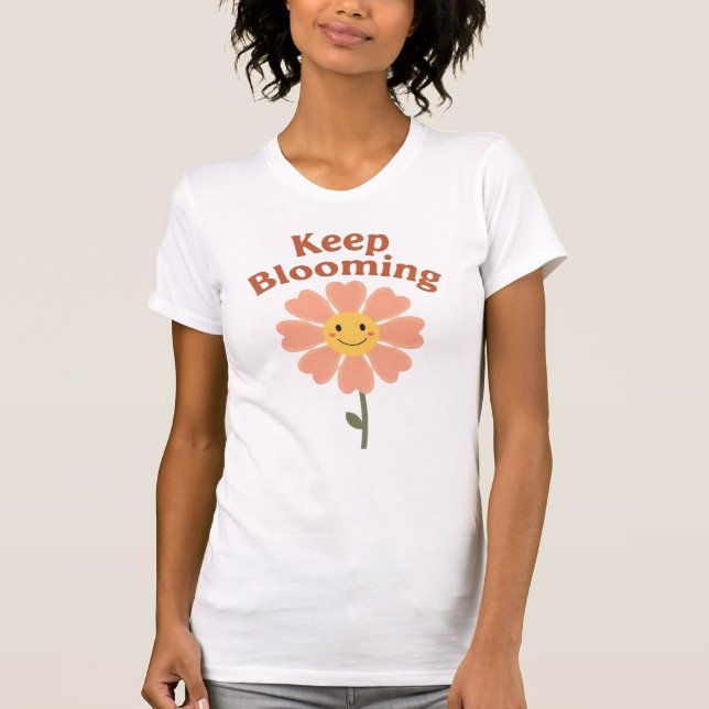 Camiseta "Keep Blooming" Retro Smiling Flower (Frente)