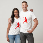Camiseta Keep dry tennis shirts for men | Custom sportswear<br><div class="desc">Keep dry tennis shirts for men. Custom tennis clothing and apparel for men women and kids. Red tennis player silhouette logo design. Cool sports Birthday gift idea for coach,  dad,  son,  team,  club etc. personalizable with custom quote or name.</div>