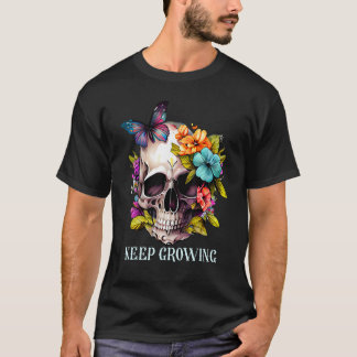 Camiseta Keep Growing Floral Skull Butterfly Skeleton Flowe
