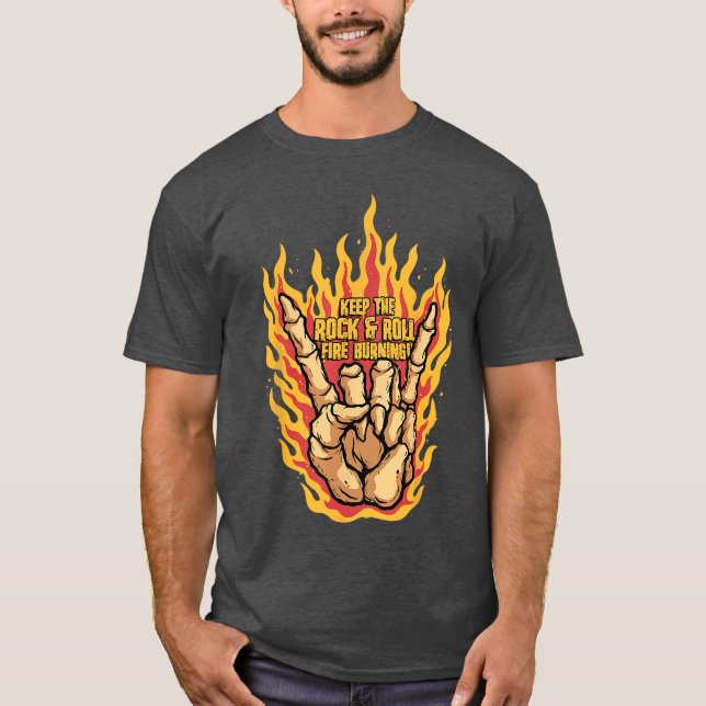 Camiseta Keep the Rock and Roll Skeleton Hand Rock Sign Pun (Frente)