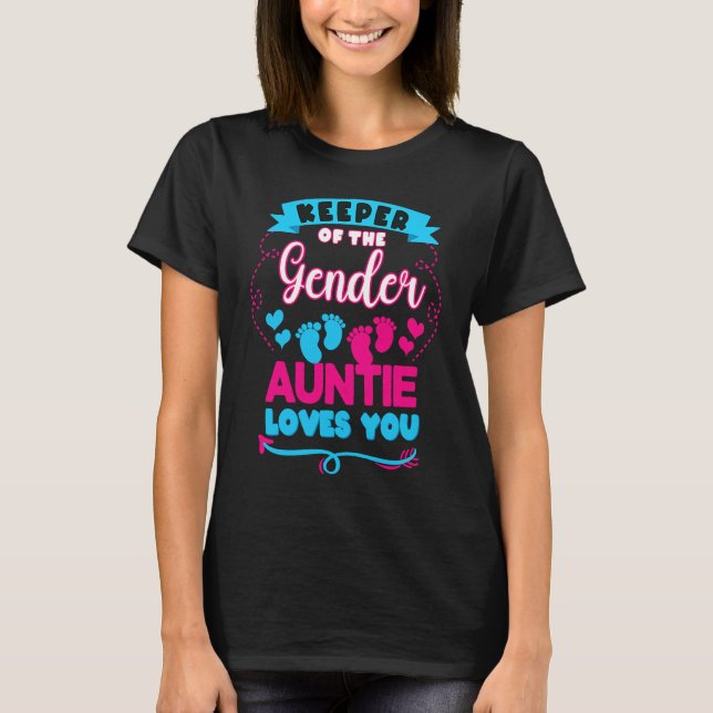 Camiseta Keeper Of The Gender Reveal Pink Or Blue Auntie Lo (Frente)