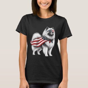 Camiseta Keeshond 4 de Julho Bandeira Americana Cachorro Pa