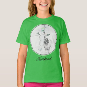 Camiseta Keeshond Christmas Snowman Pinting Art