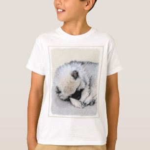 Camiseta Keeshond Dormindo Puppy Pintura Original