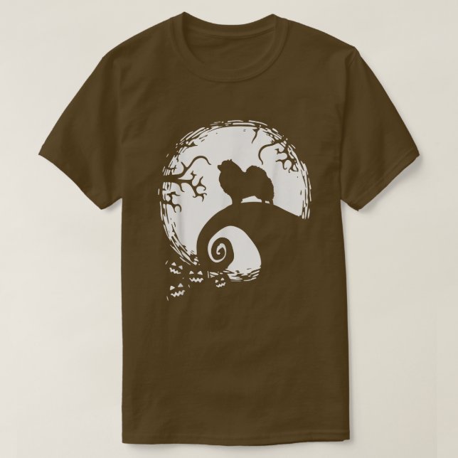 Camiseta Keeshond E Moon Halloween (Frente do Design)