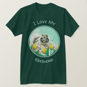 Camiseta Keeshond em Tulips pintando lindas artes caninas o