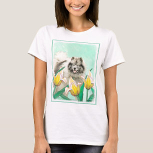 Camiseta Keeshond em Tulips pintando lindas artes caninas o