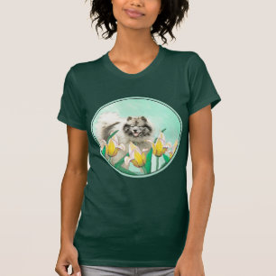 Camiseta Keeshond em Tulips pintando uma linda arte canina