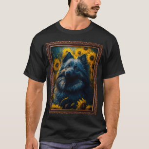 Camiseta Keeshond Pintura Flor de Girassol Mãe Flora