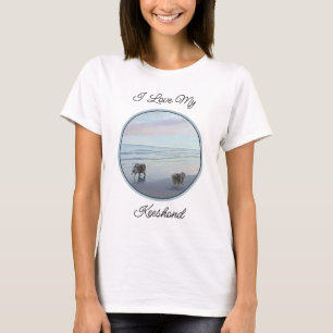 Camiseta Keeshonds na Arte de Cão de Pintura em Seashore