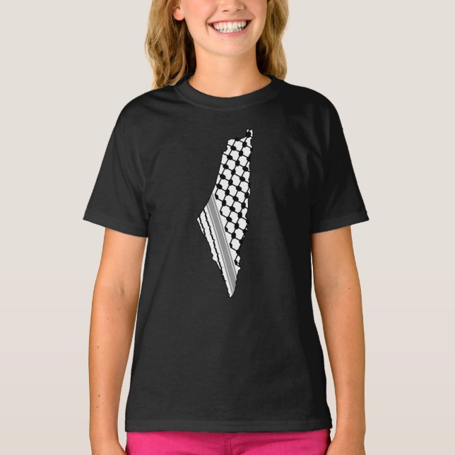 Camiseta Keffiyeh palestino, mapa livre da Palestina Kufiya (Frente)
