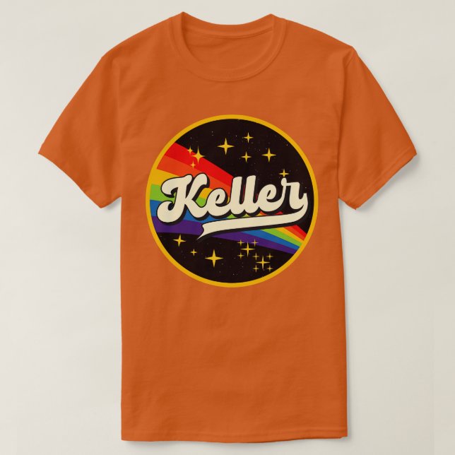 Camiseta Keller Rainbow No Estilo De Vintagem Espacial (Frente do Design)