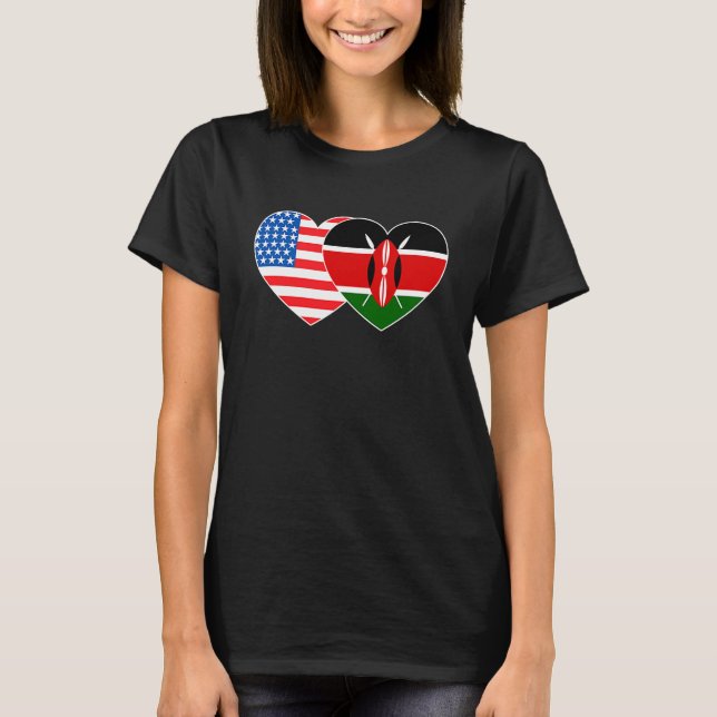 Camiseta Kenia e EUA Flag Twin Heart para Quenianos America (Frente)