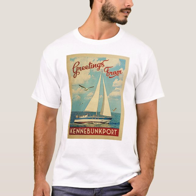 Camiseta Kennebunkport Sailboat Viagens vintage Maine (Frente)