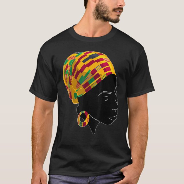 Camiseta Kente Cloth Head Wrap For African American Women (Frente)