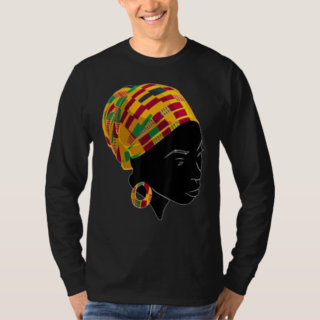 Camiseta Kente Cloth Head Wrap For African American Women (Frente)