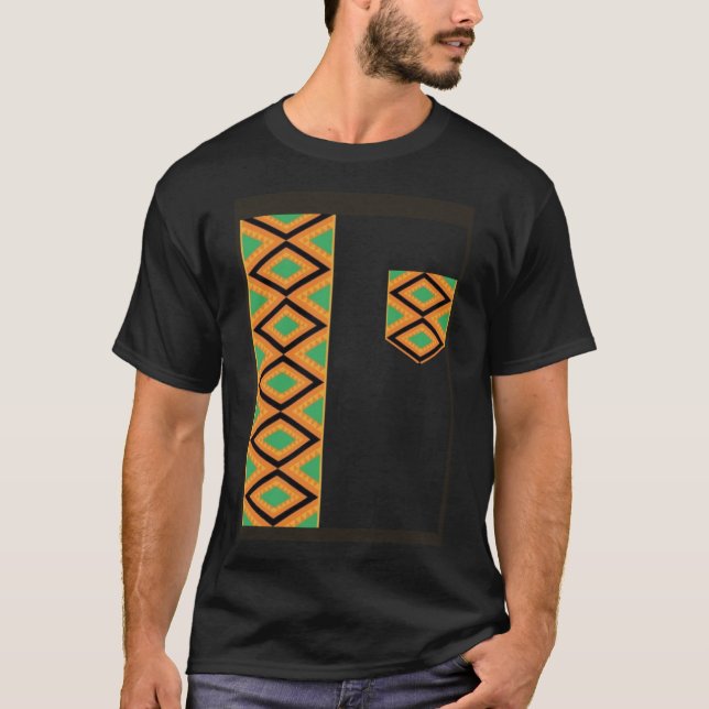 Camiseta Kente Cloth Sash E Pocket Orgulho Étnico Kente Afr (Frente)