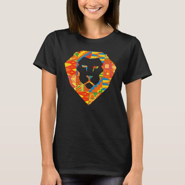 Camiseta Kente Lion Gana orgulhosa de Têxtil Africano no Ga (Frente)