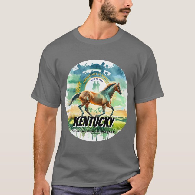 Camiseta Kentucky Thoroughbred Horse State Animal Watercolo (Frente)