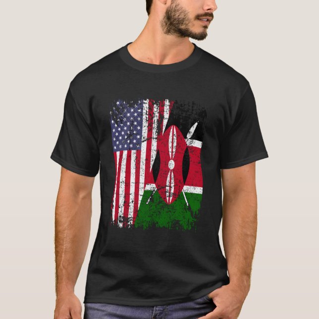 Camiseta Kenyan Roots Half American Flag Kenya (Frente)